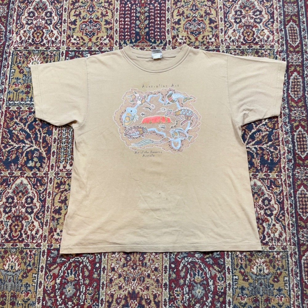 Mens Australian Art T‎ Shirt Kangaroo Koala Aboriginal Design Tan Size L